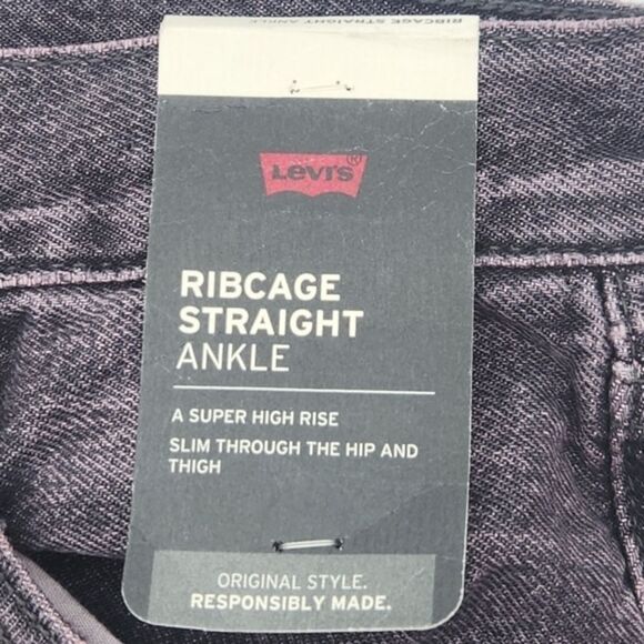 Levis Ribcage Straight Ankle Jeans Size 29x27 Purple Black Acid High Waist Chic - Picture 10 of 11
